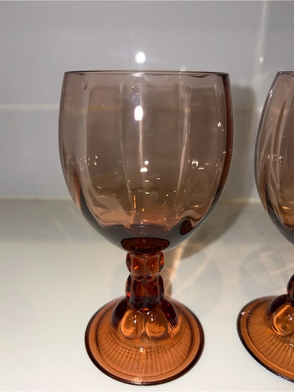 Pair Of Vintage Fostoria Splendor Rust Claret Wine Glass Brown/Red Barware